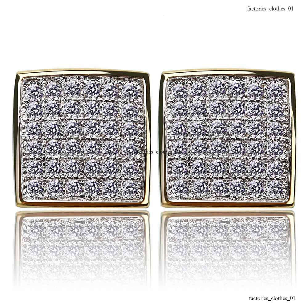 Hip Hop Threaded Hiphop Electroplated Two-tone Full Zircon Square Men's Stud Earrings