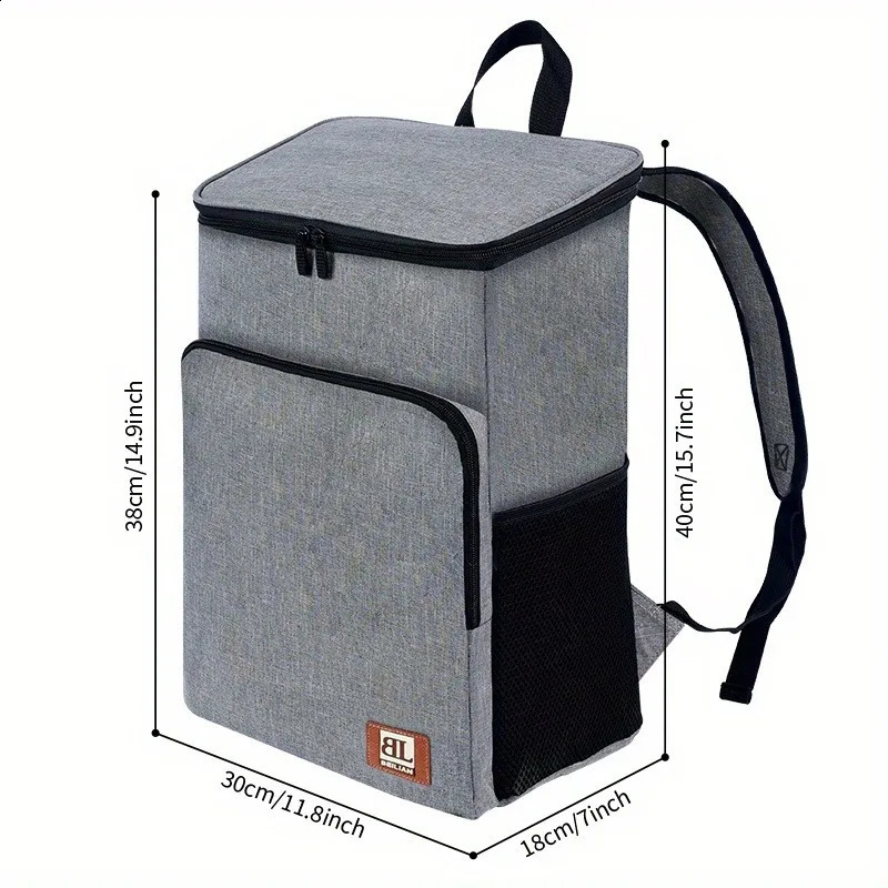 1pc Large Insulated Lunch Backpack Cooler Bag - Waterproof Oxford Fabric Rectangular Travel Beer Cooler With PEVA Lining 250804