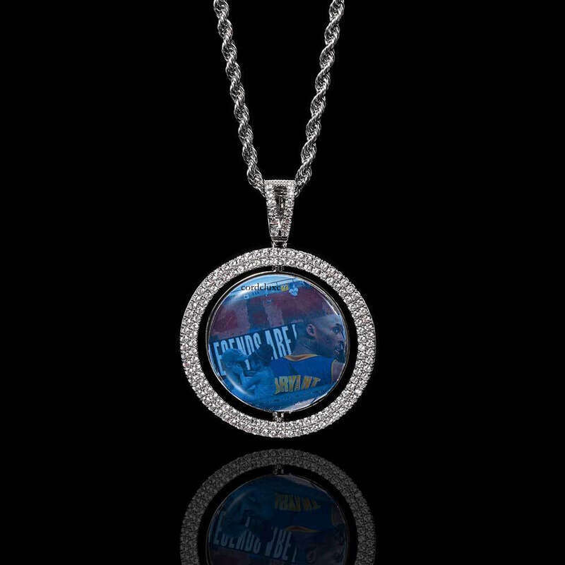 Memory Rotatable Double-Sided Round Hip-Hop Pendant Micro-Inlaid Moissanite chain Hollow Frame Photo Necklace