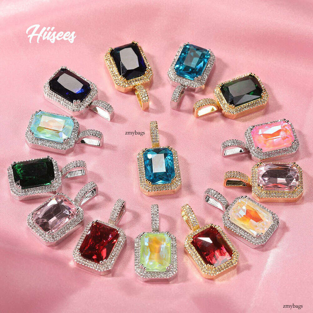 Hiisees Hip-Hop Niche Colorful Solid Square Personality Pendant Trendy Brand Necklace