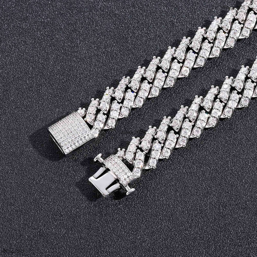 Men's Hip-Hop 12mm Spring Clasp Single Row Moissanite chain Dia Cuban Chain Personality Necklace