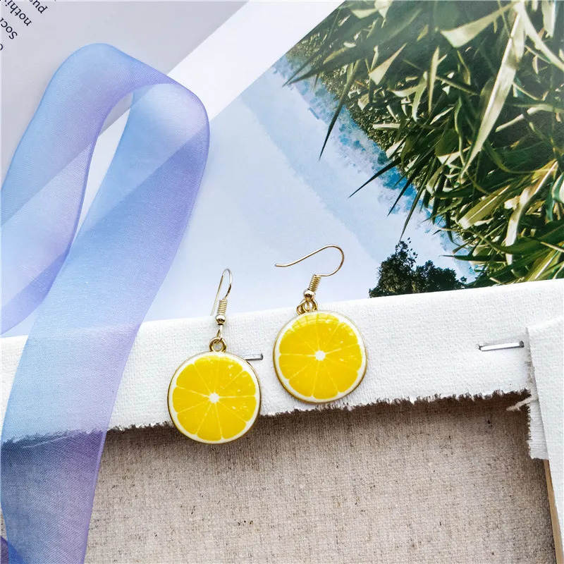 Cute Fashion Fruit Watermelon Strawberry Pendant Dangle Earrings for Women Sweet Kiwi Lemon Orange Drop Earrings Girl Jewelry 250807