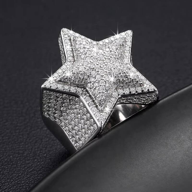 Dropshipping Fine Hip Hop Jewelry Iced Out 925 Sterling Silver Lab Grown VVS Moissanite Diamond 2 Layers Star Ring for Men Women