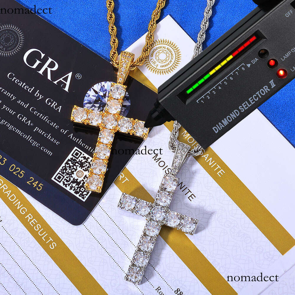 Iced Out VVS Moissanite Cross Pendant Hip Hop Full Dia Jewelry Men's Necklace