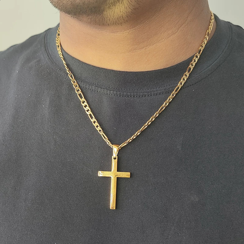 Cross Pendant Waterproof NK Necklaces for Men Women Basic Punk Stainless Steel Figaro Chain Fashion Jewelry Accessories Gift 250805