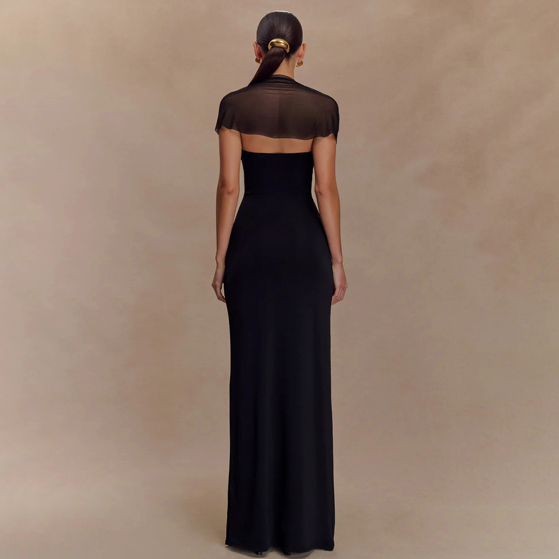 2025 Summer New Sexy Waist-Cinching Sheer Long Dress Elegant Off-Shoulder Solid Color Womens Dress