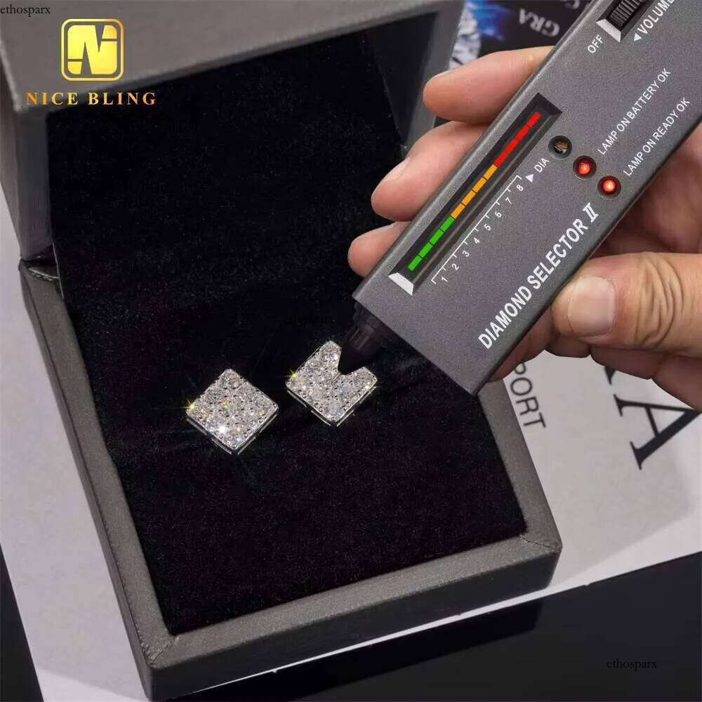 Wholesale Price Hip Hop Jewelry Pass Tester GRA Certified Dia Sterling Sier Square Moissanite Stud Earrings