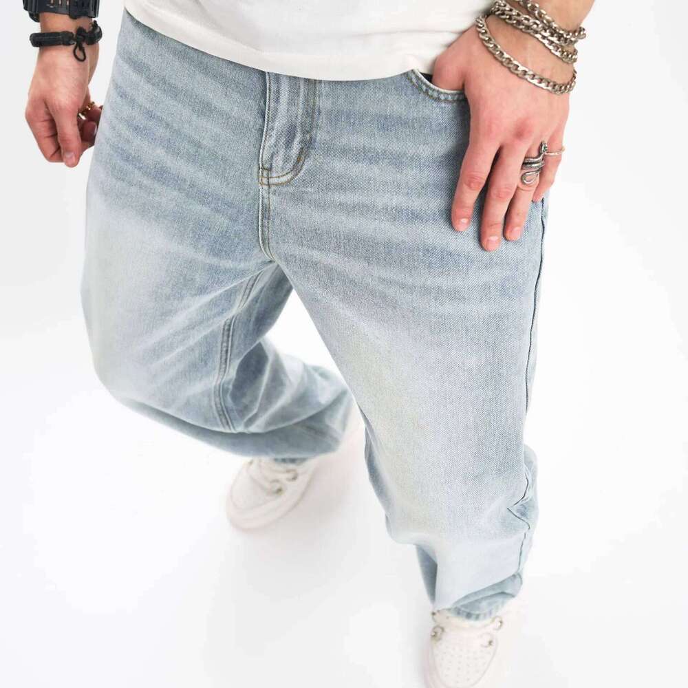 European American Fashion Brand Monkey High Street Men's Jeans, Loose and Casual Wide-leg Straight Jeans. XS-XXL