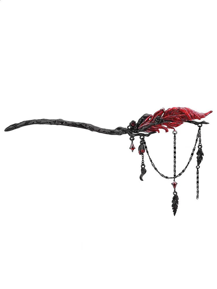 ZHUUHE Red Feather Hair Pins In Cyberpunk Style Are Party Gifts For Women Jewelry Accessories 250807