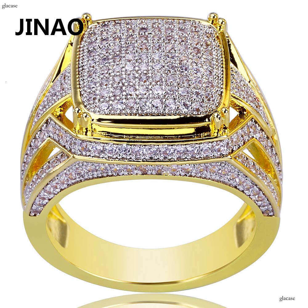 Full Zircon Micro Paved Personality Square Ring Hip Hop Jewelry Trend Unique