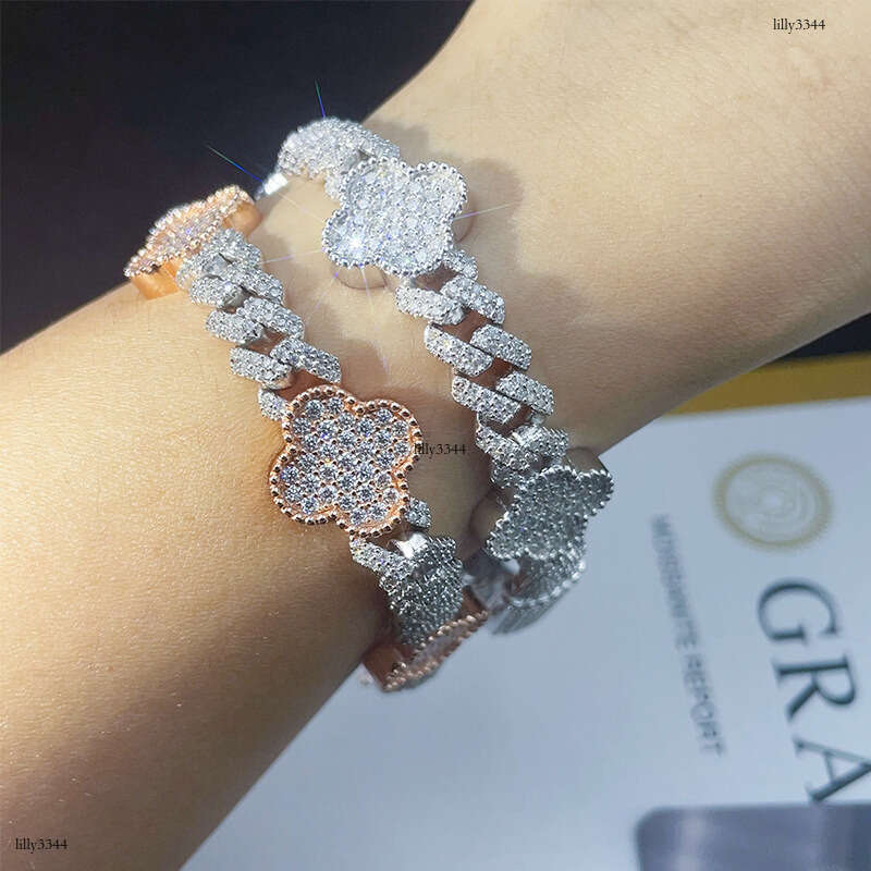 Hip-Hop 8-14mm Double Row Full Inlaid Moissanite Sier Trendy Brand Accessories Unisex Bracelet