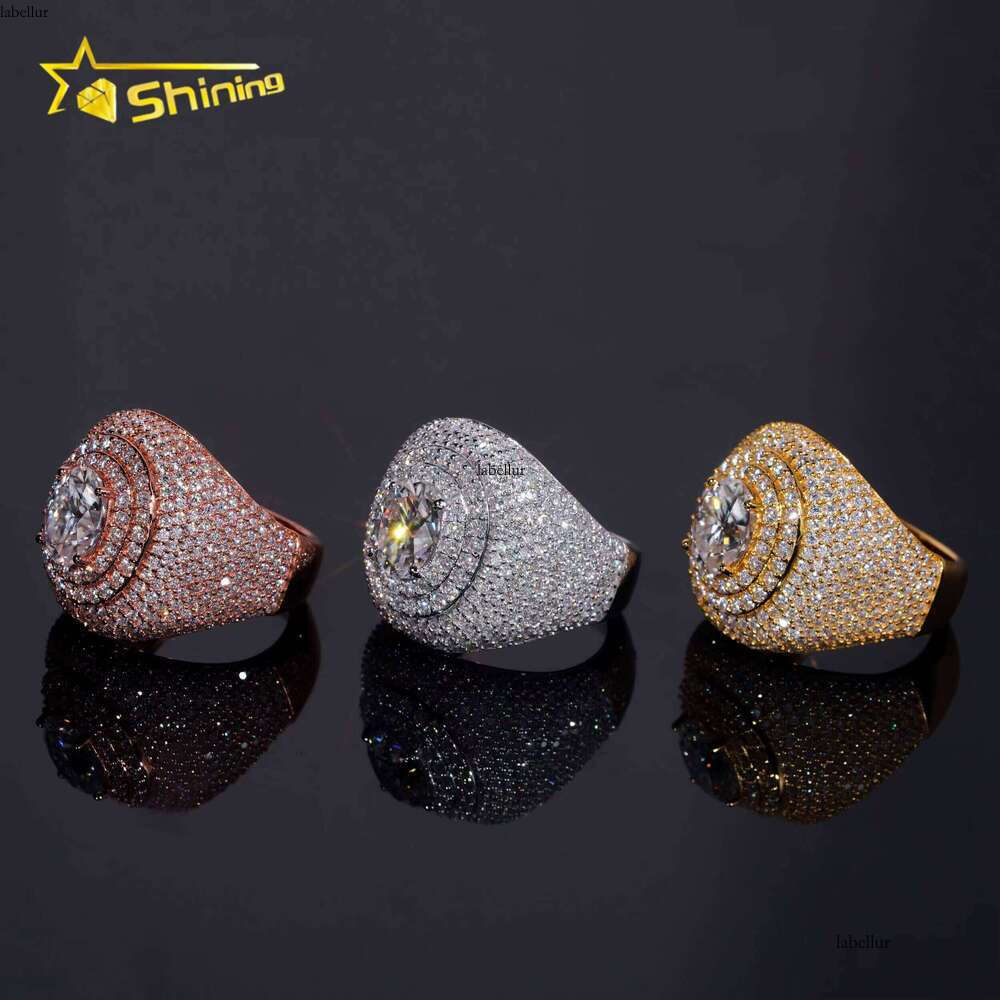 Pass Tester Hip-Hop Jewelry Pure Silver Full VVS Silicon Ice Out Men's Ring