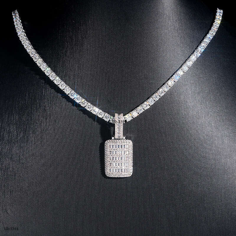 INS Fashion Tag Micro Pave Moissanite chain Hip Hop Jewelry Trendy Must-Have Pendant