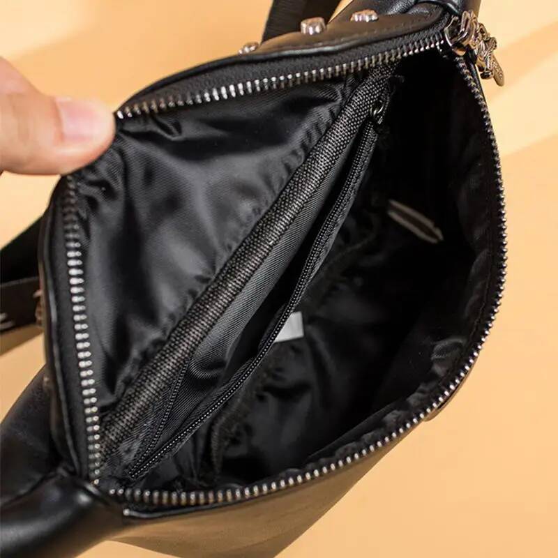 Cool Unisex Pu Leather Chest Skull Fanny Women Black Waist Pack Ladies Punk Belt High Quality Bum Bag