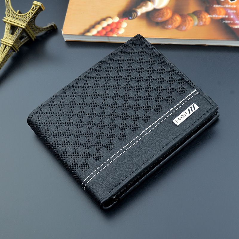 New Men's Wallet Short Fashion Simple Plaid Thin Wallet For Luxury Bag Men Designer Bag Youth Large Capacity Horizontal Soft Leather Wallet