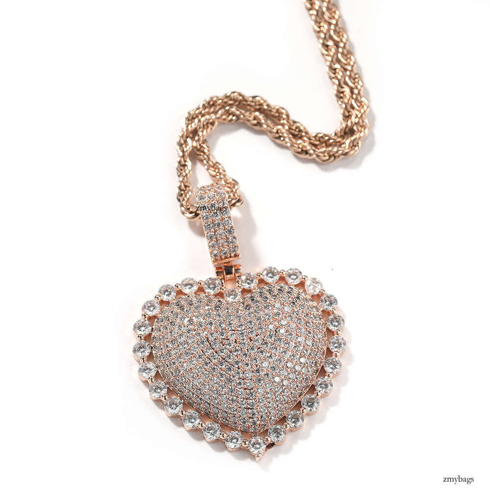 Hiisees New Heart Simple Summer Inlaid Pink Hip-Hop Style Pendant Unisex Versatile Accessory