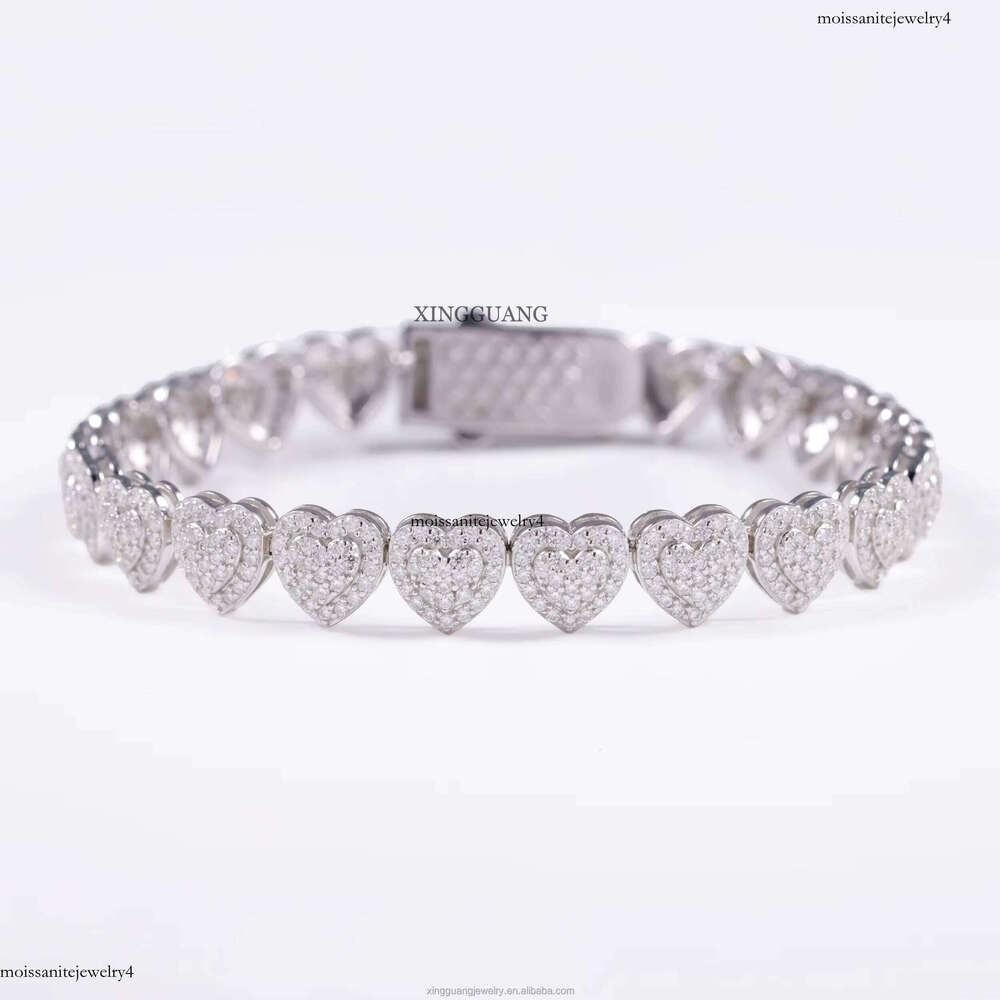 Popular Design iced out Moissanite 10mm Wide S Sier For Men Women VVS Dia Heart Cuban Bracelet