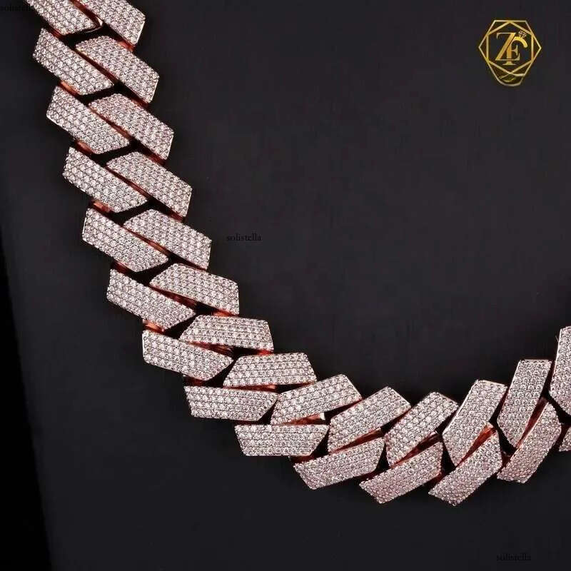 Factory Hip Hop Thick 3row 15mm Vvs Moissanite Dia Link Chain Men Oem Sier Iced Out Cuban Bracelet Necklace
