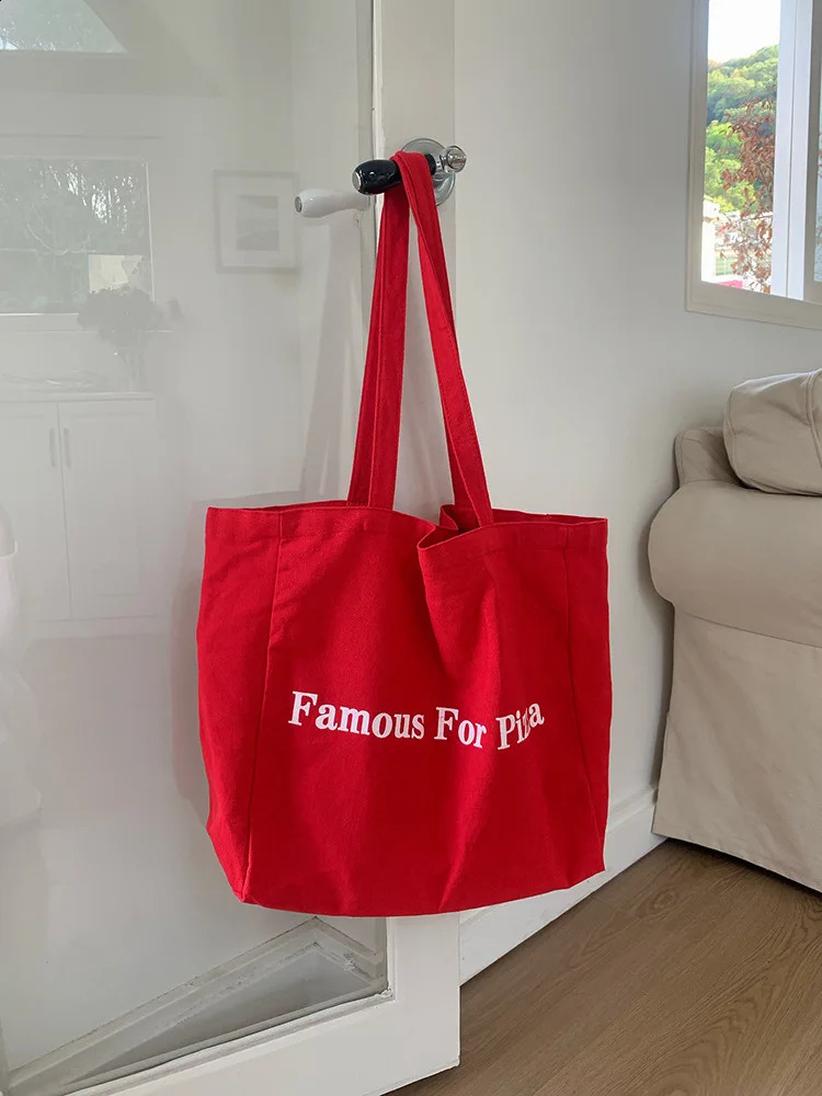 Lazy Style Red Letter Canvas Bag Large Capacity Tote Bag Casual Versatile Lightweight Shopping Bag 250809