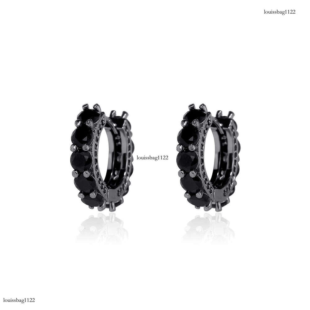 Sterling Silver Inlaid Black Dia Hoop Personality Female Niche Design High-end Light Earrings