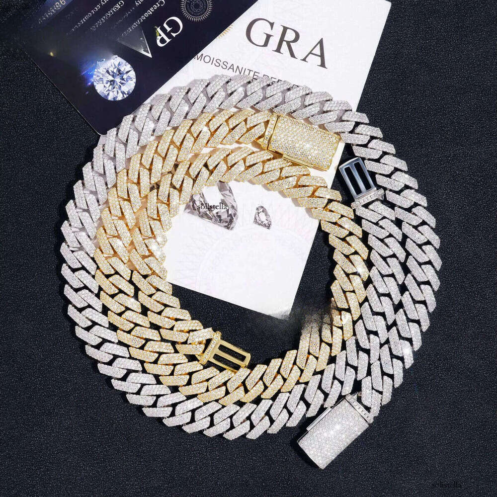 Hot Selling Regular Three Rows Prong Setting 14mm Sier Moissnaite Cuban Link Chain