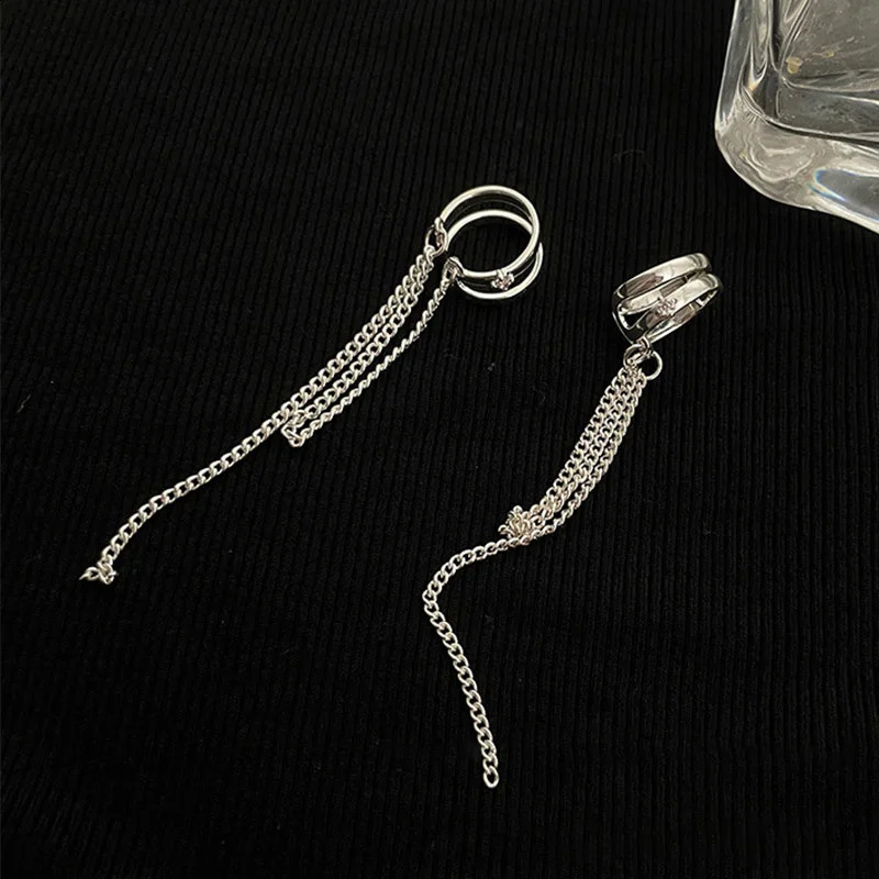 Foxanry Prevent Allergy Chain Tassel Ear Clip Bride Earrings for Women Fashion Simple Double-layered Geometric Party Jewelry 250807