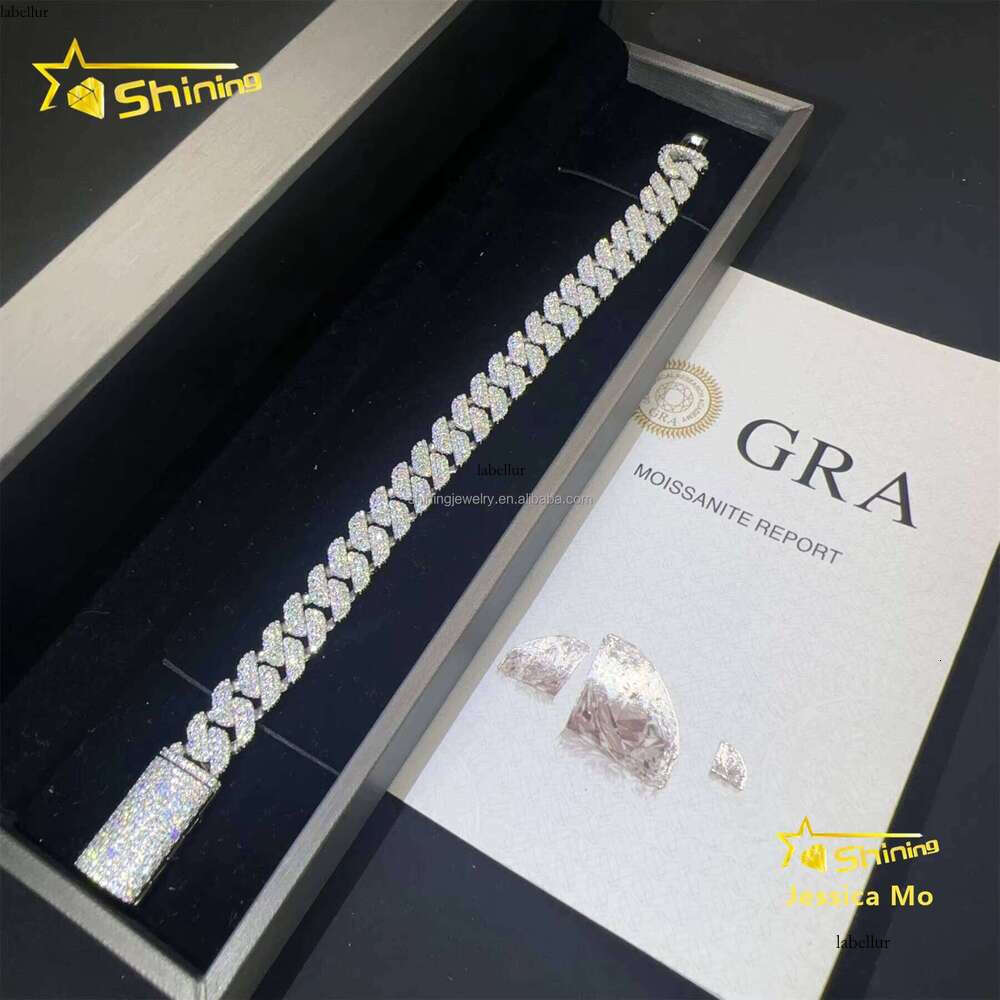 Fashion Rapper New Arrivals Hip Hop 10mm 2Rows Jewelry VVS1 Moissanite Iced Out GRA Certificate S Sier Bracelet Man