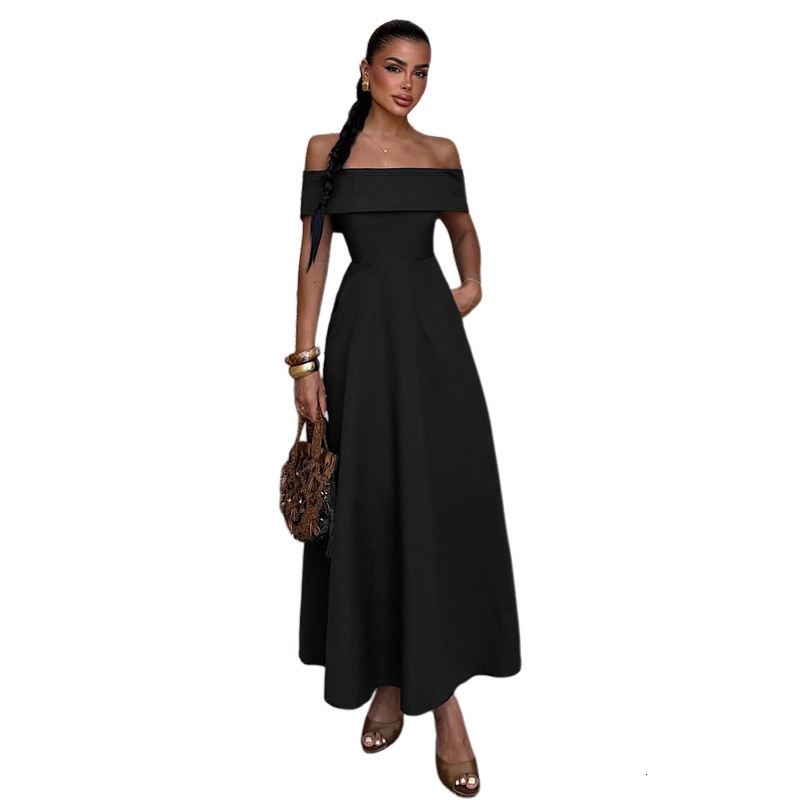 2025 Autumn New Sexy Slim Off-Shoulder Strapless Solid Color Elegant Dress for Women