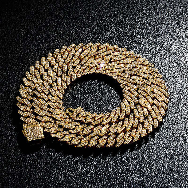 8MM Dia-Shaped Cuban Chain Necklace Full Dia Inlaid Moissanite chain Spring Clasp Hip-Hop Unisex Trendy Jewelry