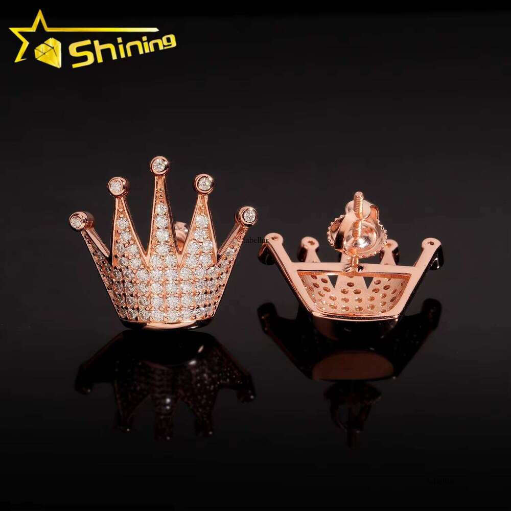 Hip Hop Jewelry Crown Rose Gold Big Earrings Vvs Moissanite Gra Certified Dia Sterling Sier Hies for Men