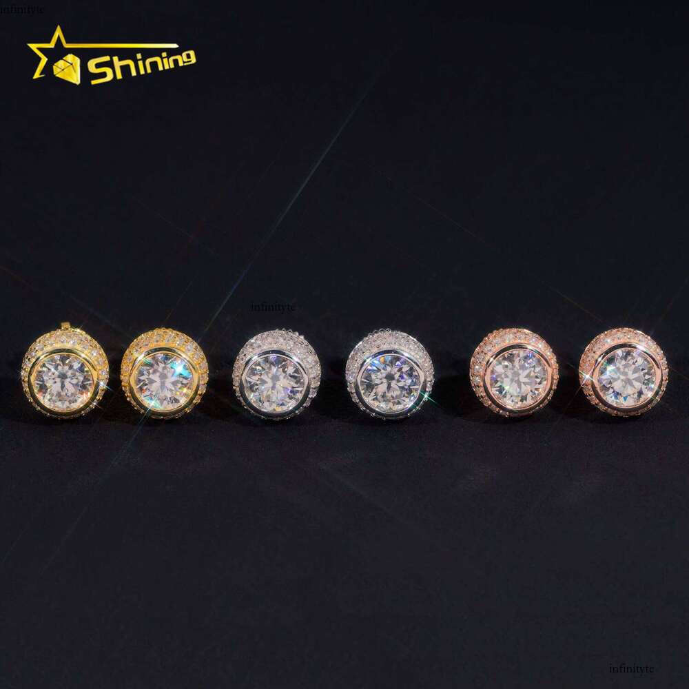 Ready to Ship Hip Hop Jewelry Sterling Sier Gold Plated Iced Out Moissanite Men Stud Earrings With GRA