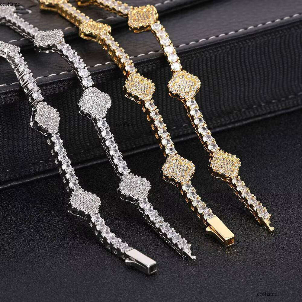 NUOYA Fashion Jewelry Small Four Leaf Clover Tennis Bracelet Gold Plated Brass Cubic Zirconia Chain & Link Bracelets for Women