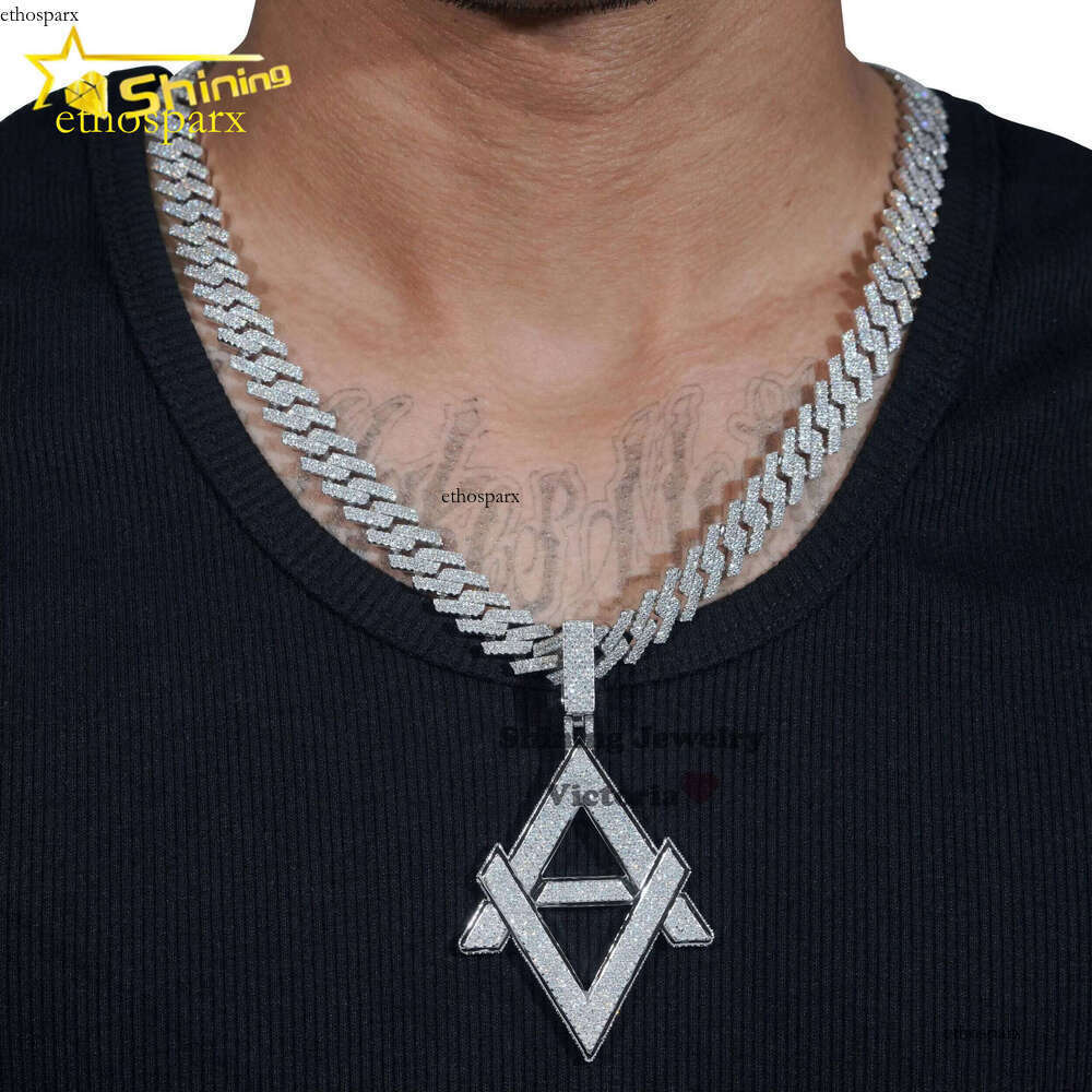Personalized Custom Jewelry Iced Out Cuban Link Chain Sier Moissanite Initial Hip Hop Pendant