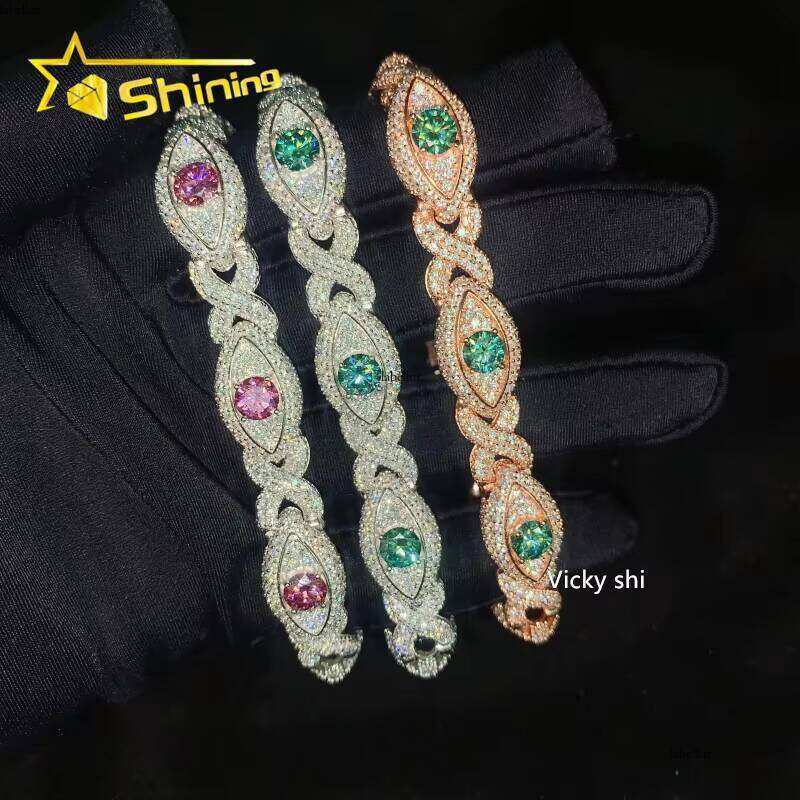 12mm Sier Colorful Eye Hip Hop Jewelry Men's Iced Out Infinite Silicon Stone Cuban Bracelet