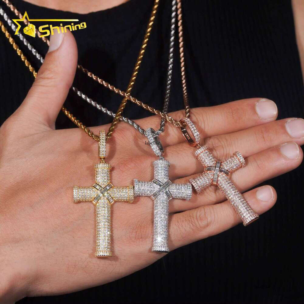Stock Iced Out Jewellery Hip Hop Sier Gold Plated VVS1 Moissanite Dia Cross Pendant