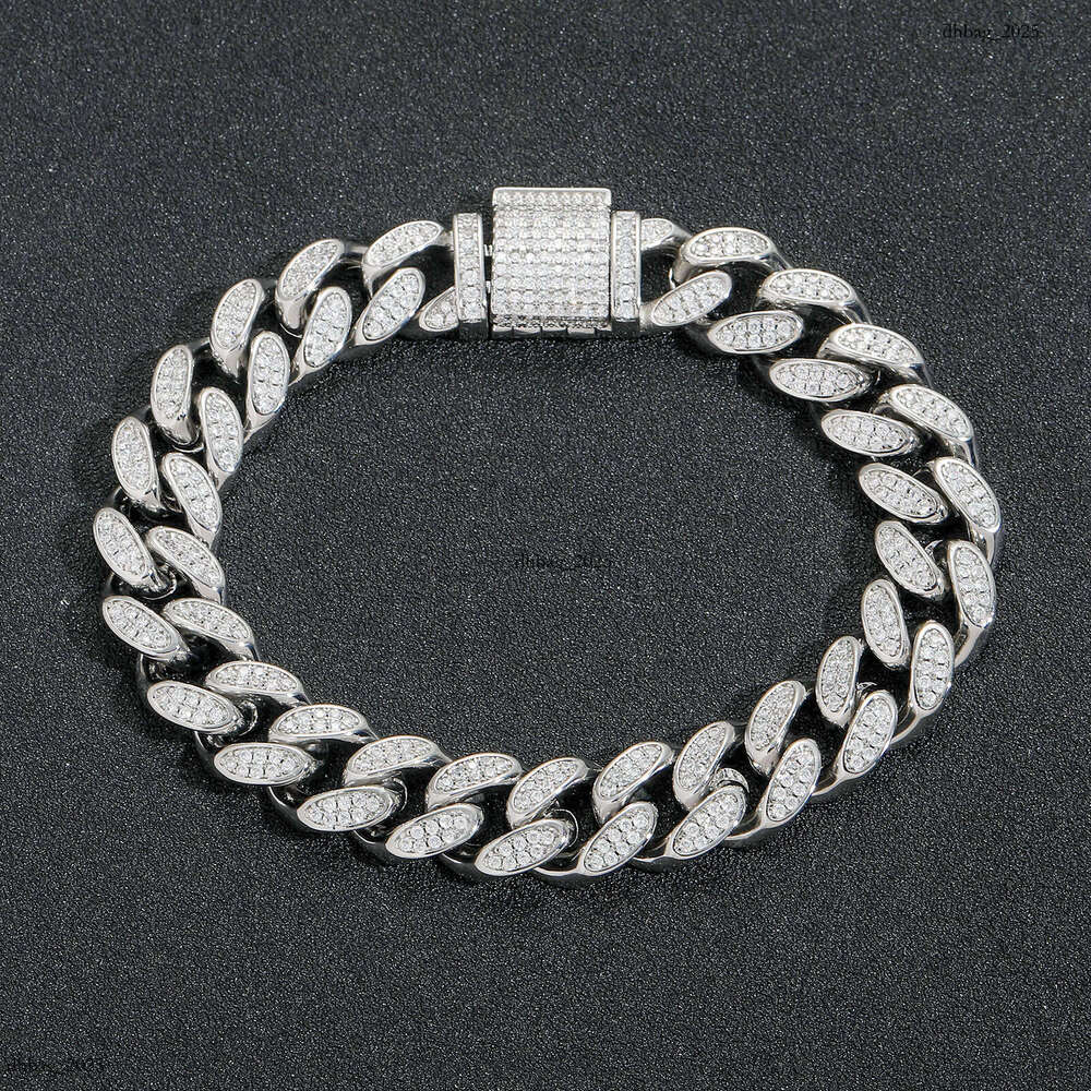 Zircon 12mm Flip Clasp Double Row Full Dia Cuban Chain Trendy Brand Personality Men's Hip Hop Bracelet