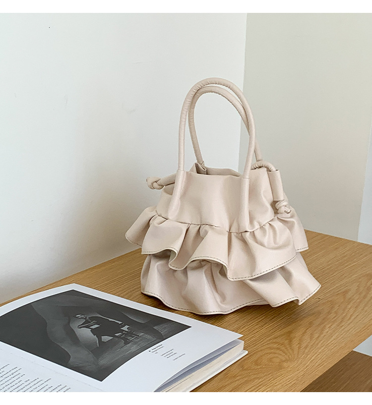 Korean Style Ruffled Design Handheld Bucket Elegant Single Shoulder Crossbody Bag for Women ddmymoon