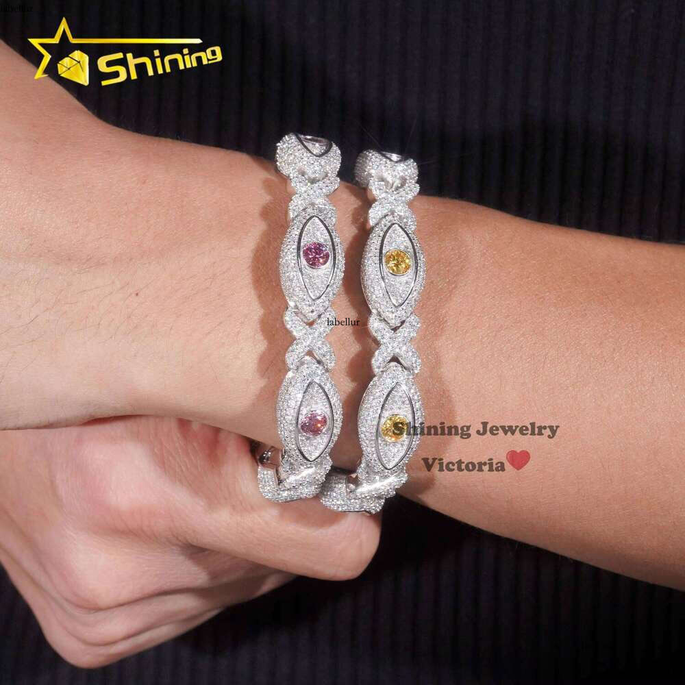 Trending Product Devil's Jewelry Shiny Marquise Snake Sier 12mm VVS Moissanite Cuban Link Evil Eye Bracelet