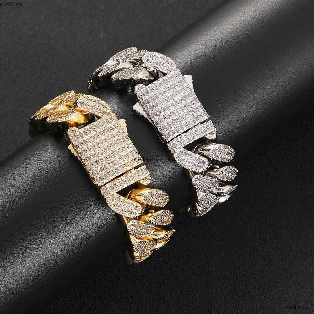 Hip-Hop 20mm Mixed Inlaid Double Row T Cubic Zirconia Cuban Chain Trendy Brand Men's Bracelet Jewelry