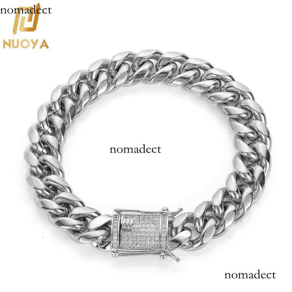 Hip Hop Jewelry Stainless Cuban Double-Sided Dia Buckle Zircon Titanium Steel Men's Bracelet