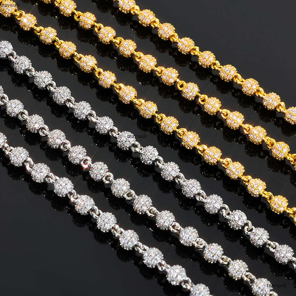 Hip Hop 4mm Full Dia Round Bead Chain Men's Necklace Trendy High-end Moissanite chain Jewelry Accessories