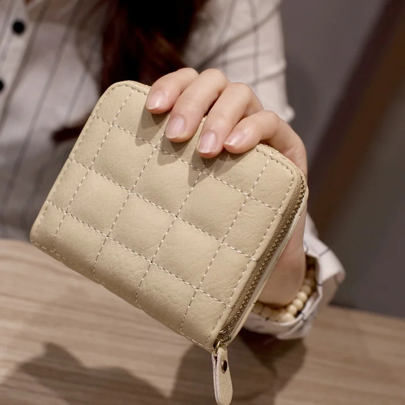 Womens Short Wallets PU Leather Female Plaid Nubuck Card Holder Wallet Ladies Small Zipper Wallet with Coin Purse 250809