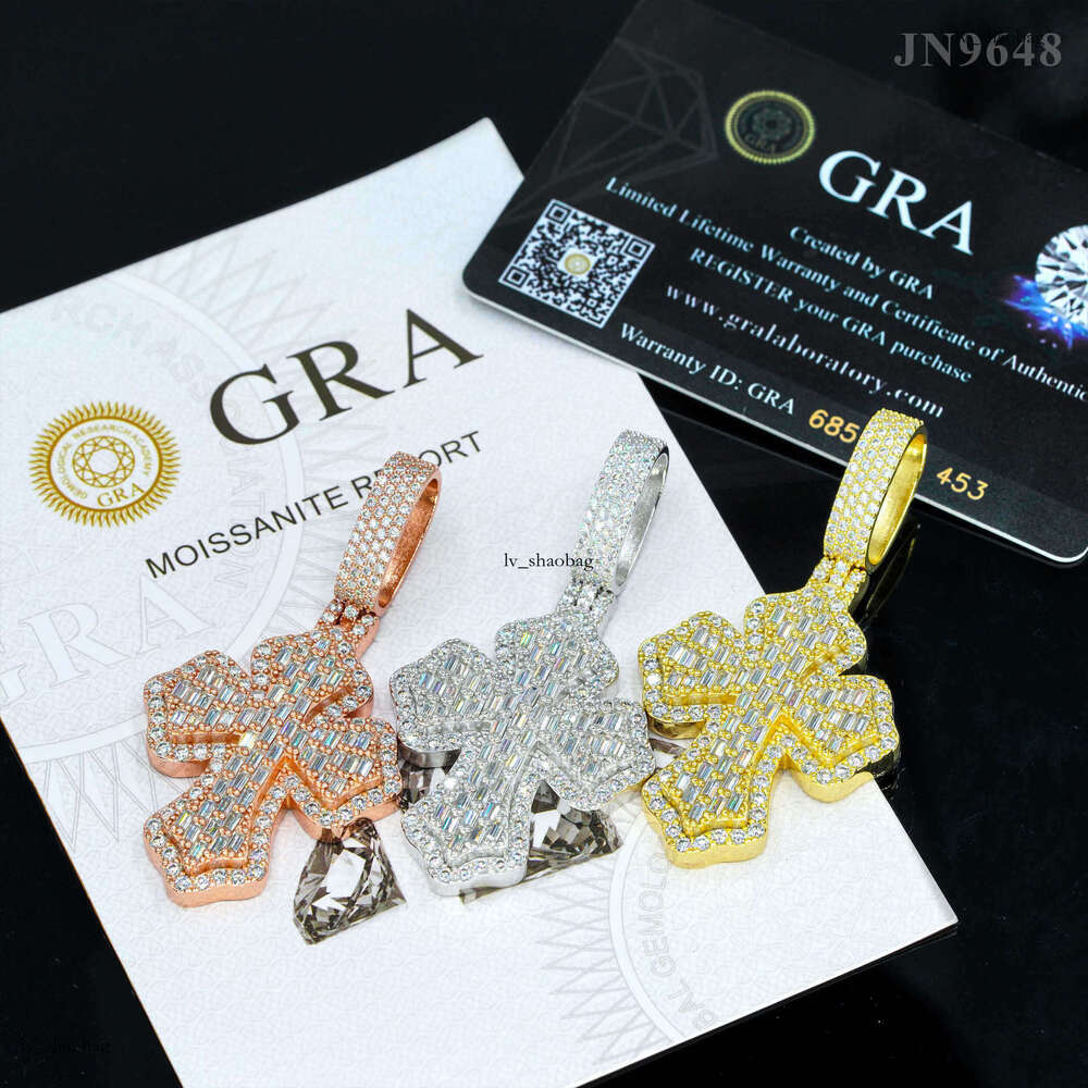 Sier Inlaid Moissanite Cross Hip Hop Pendant Personality Trendy Versatile Necklace Jewelry