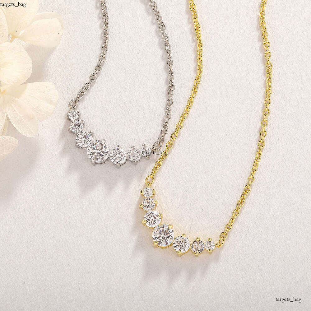 New Sterling Silver Micro-inlaid Gold-plated Smile Necklace for Women Simple Fashion Inlaid Moissanite chain Full Dia Clavicle Chain Pendant