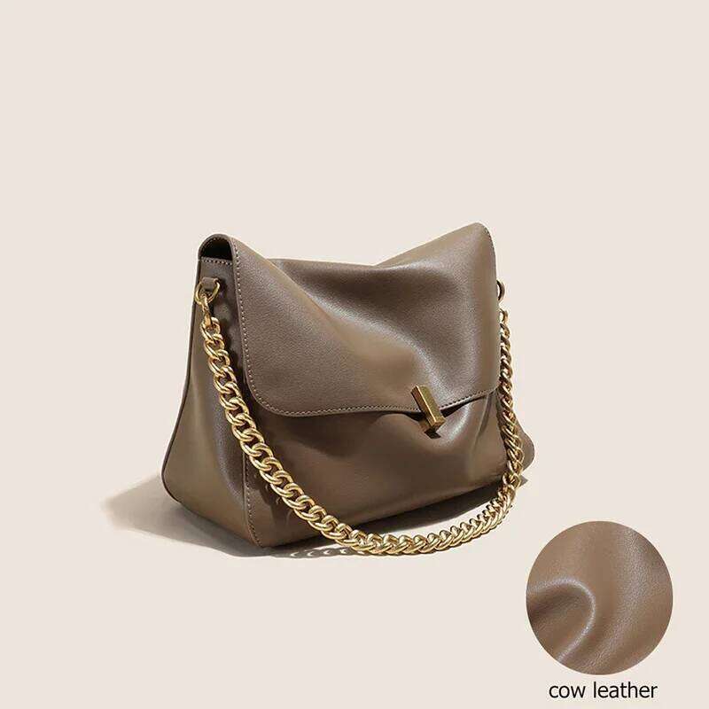 New Genuine Cow Leather Shoulder Chain For Women Large Capacity Crossbody Handbag Messenger Tote Bag Designer
