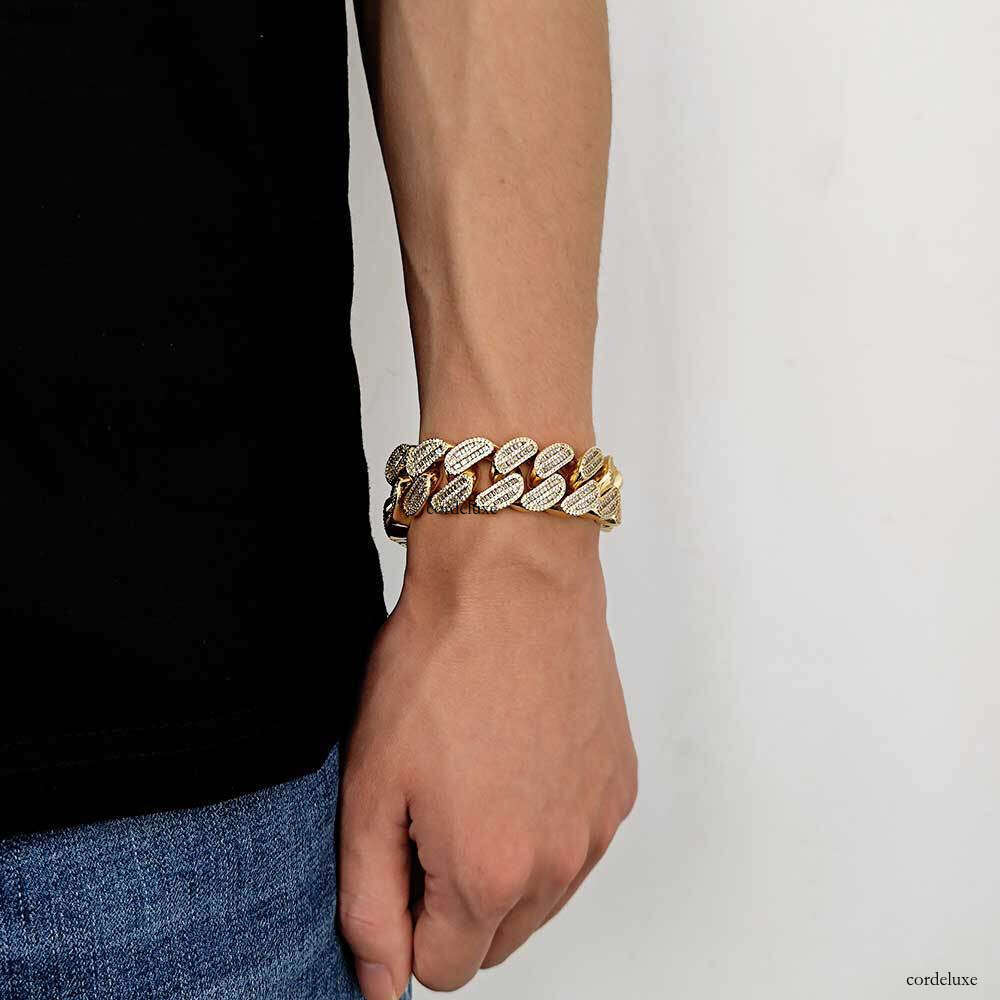 Hip-Hop 20mm Mixed Inlaid Double Row T Cubic Zirconia Cuban Chain Trendy Brand Men's Bracelet Jewelry