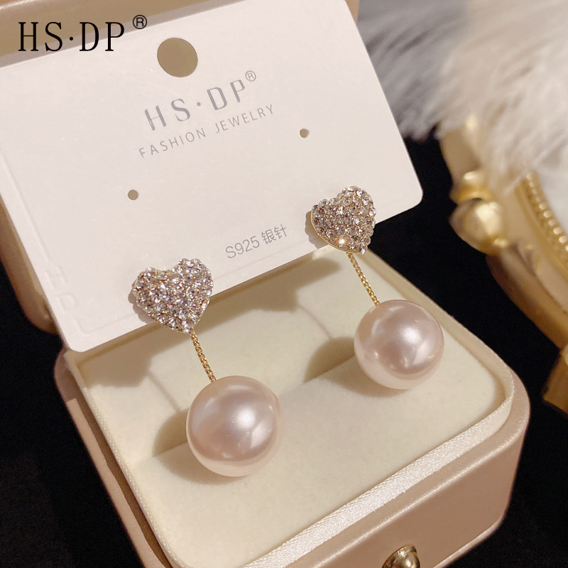 A Two-Way Pearl and Dia Heart Niche Sier Needle Studs 2022 New Trendy Elegant Girl Earrings