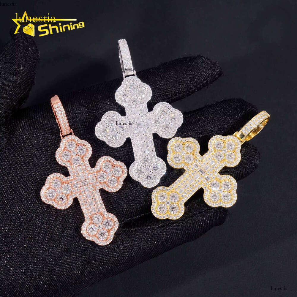 Custom Tennis Chain Sterling Sier Vvs Moissanite Hip Hop Iced Out Jewelry Fashion Cross Pendant