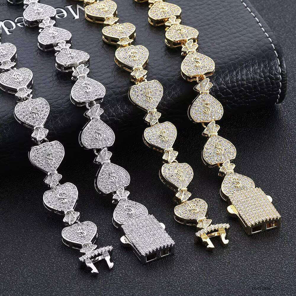 NUOYA Women's Dia Sier Gold Color Micro Pave Shiny Zircon Iced Jewelry Money Bag Link Chain Bracelet