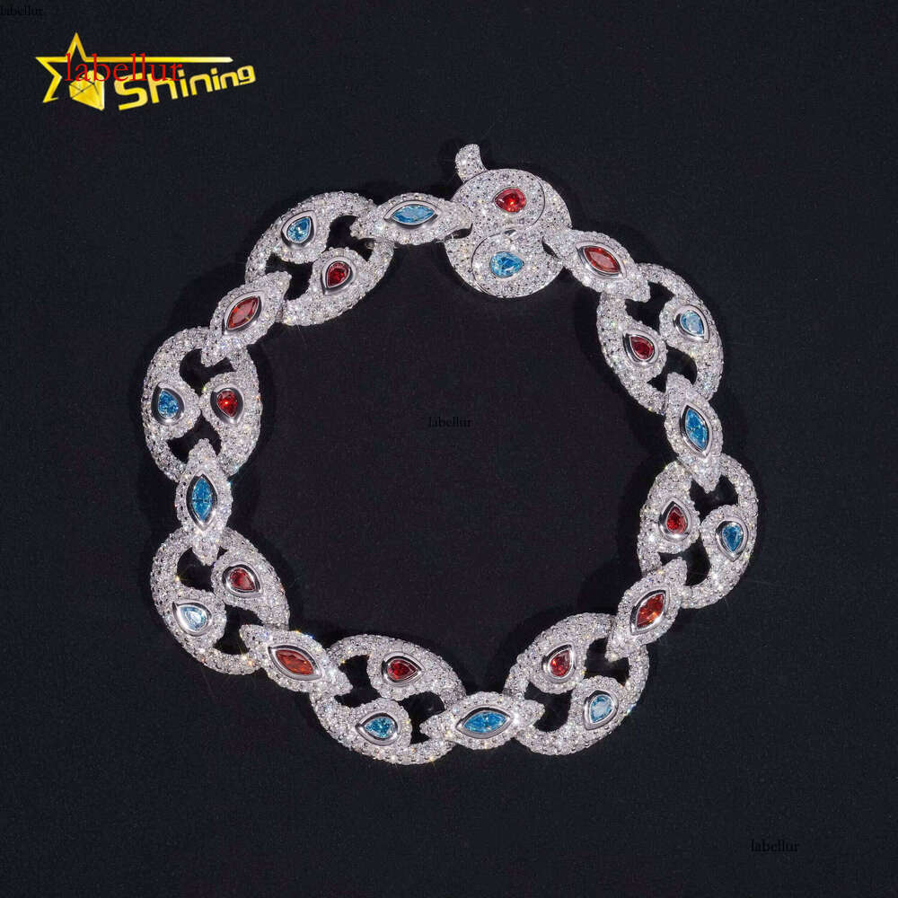 New Design Fine Pass Tester Gold Plated Colored Moissanite Dia Cuban Link Bracelet Iced Out Hip Hop Jewelry